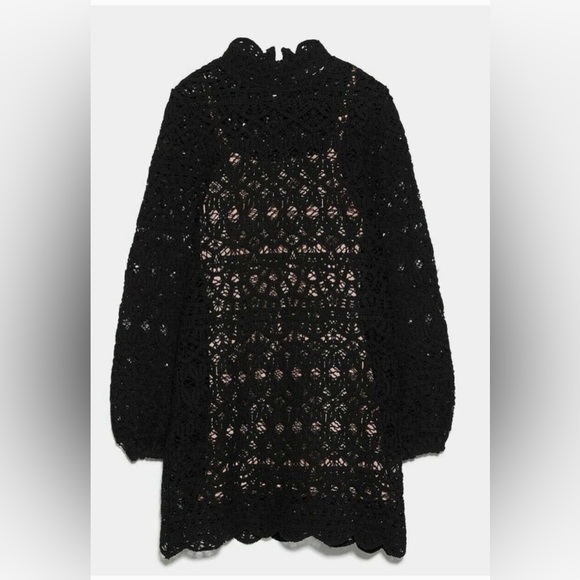 Zara Dresses & Skirts - Zara Crochet Macrame Lace High Neck Long Sleeves
Pullover Dress.